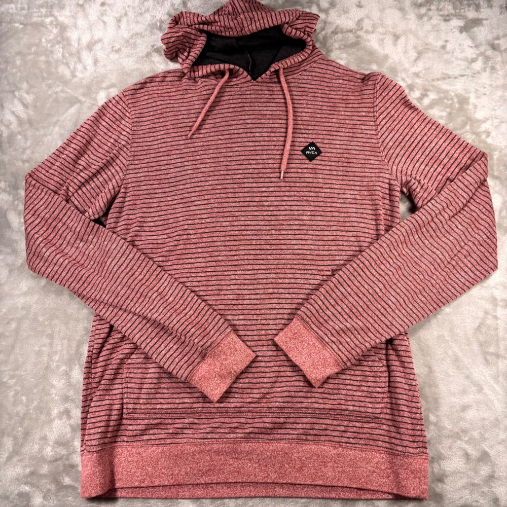 RVCA Mens Striped Hoodie Red Black Regular Fit Lightweight Pullover Small